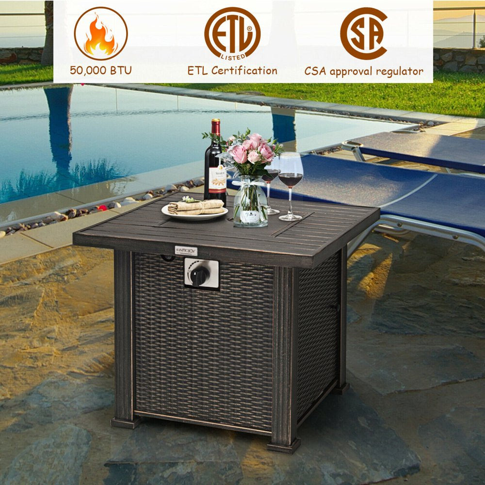 Gymax 30" Gas Fire Pit Table 50,000 BTU Square Propane Fire Pit Table W/ Cover