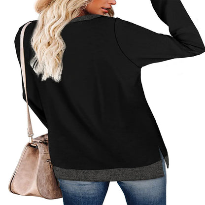 Fantaslook Sweatshirt for Women Long Sleeve Tunic Tops Color Block Crewneck Sweatshirts Side Split