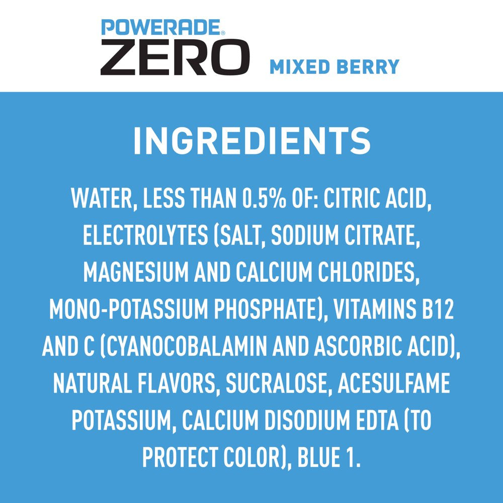 POWERADE Electrolyte Enhanced Zero Sugar Mixed Berry Sport Drink, 28 Fl Oz, Bottle