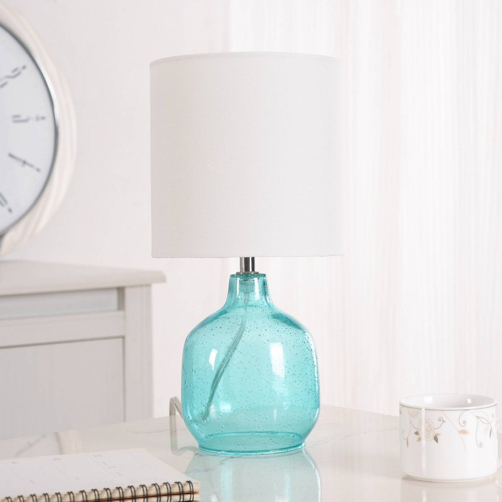  Mini Aqua Glass Table Lamp with Shade 12.75"H-Bubble Glass Finish