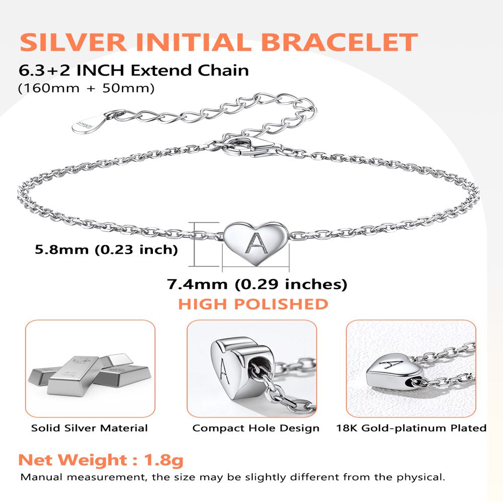 Silvora Women Cute Letter Bracelet S925 Sterling Silver Initial Heart Letter U Chain Bracelet Jewelry Gift for Girlfriend/Sister/Niece