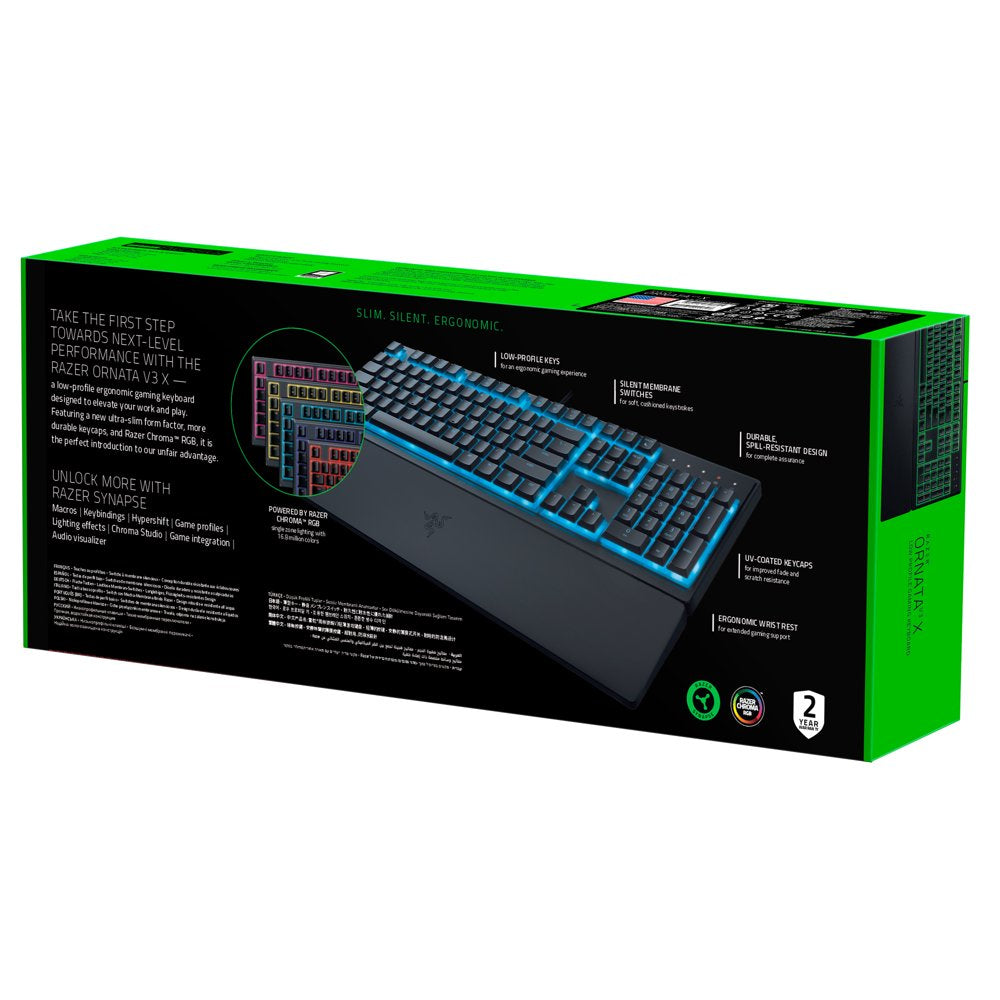 Razer Ornata V3 X Full-Size Wired Membrane Gaming Keyboard for PC, Chroma RGB, Wrist Rest, Black