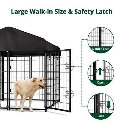 PawGiant Large Outdoor Dog Kennel, 4ft x 4.2ft x 4.5ft Fence with UV-Resistant Oxford Cloth Roof & Secure