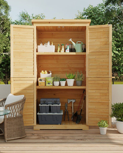 Aiho 63.2" Outdoor Storage Cabinet with Double Lockable Doors and 3 Removable Shelves - Natural