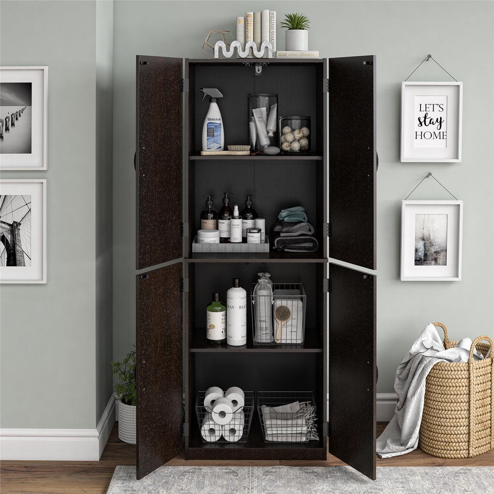 Mainstays 4-Door 5' Storage Cabinet, Dark Chocolate