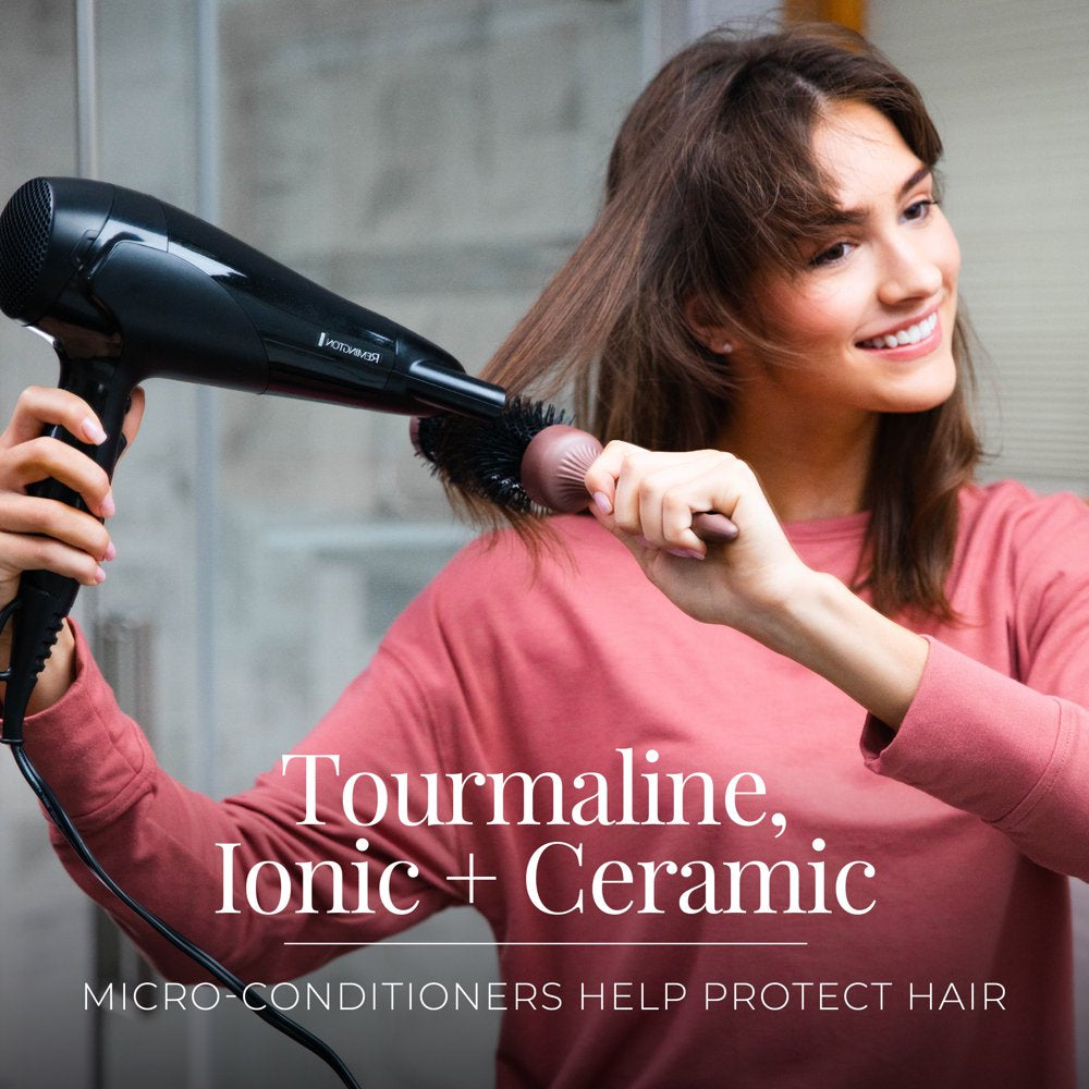 Remington Ceramic Ionic Tourmaline Hair Dryer with Concentrator and Diffuser, 1875 Watts, Black