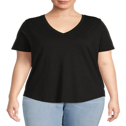  Women'S plus Size V-Neck T-Shirt with Short Sleeves, 2-Pack