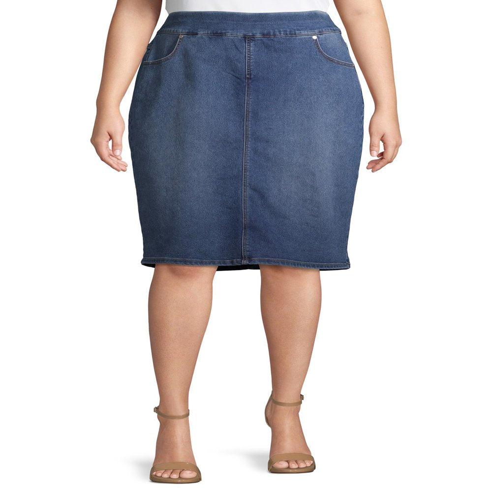  Women'S plus Size Pull-On Denim Skirt