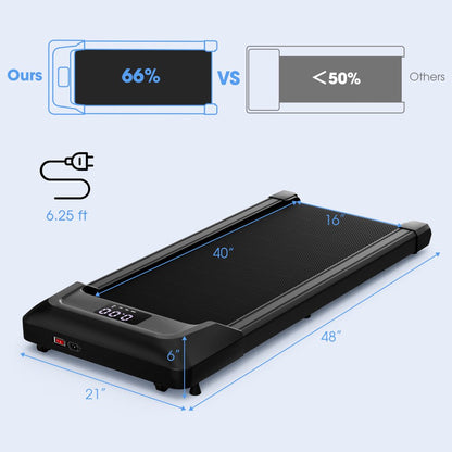 SuperFit Walking Pad Under Desk Treadmill with Remote Control and LED Display Black