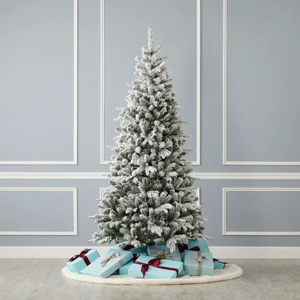 7ft Estes Pine Flocked Pre-Lit Tree with 200 Warm White LED Lights and Remote - By Seasonal LLC