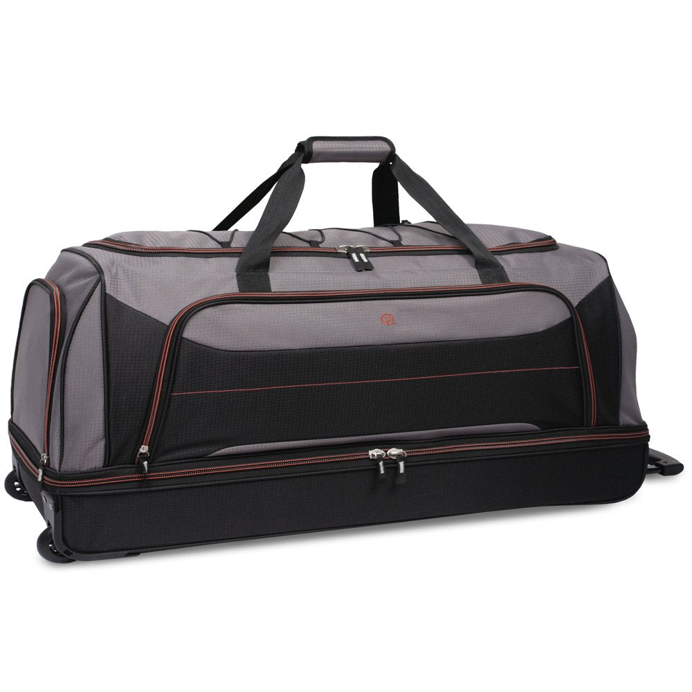 Protege 30 in Rolling Drop-Bottom Duffel Bag for Travel, Black and Grey