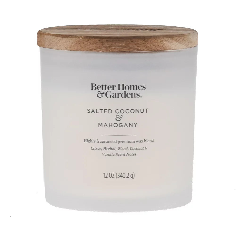 Better Homes & Gardens 12oz Salted Coconut & Mahogany Scented 2-Wick Frosted Jar Candle