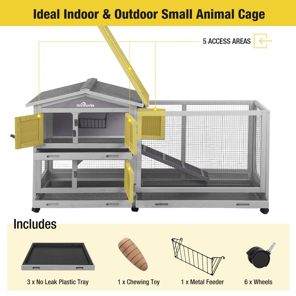 Morgete Wood Rabbit Hutch Bunny Cage with Wheels Small Pet House for Guinea Pig Indoor & Outdoor