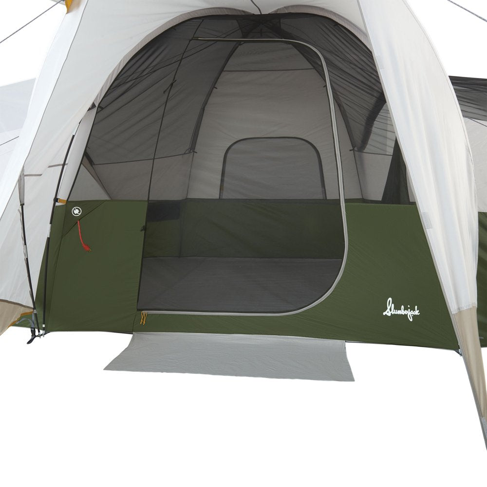  10-Person, 3-Room, Hybrid Dome Tent, Off-White / Green, with Full Fly, Weight 26 Lbs. 6 oz.