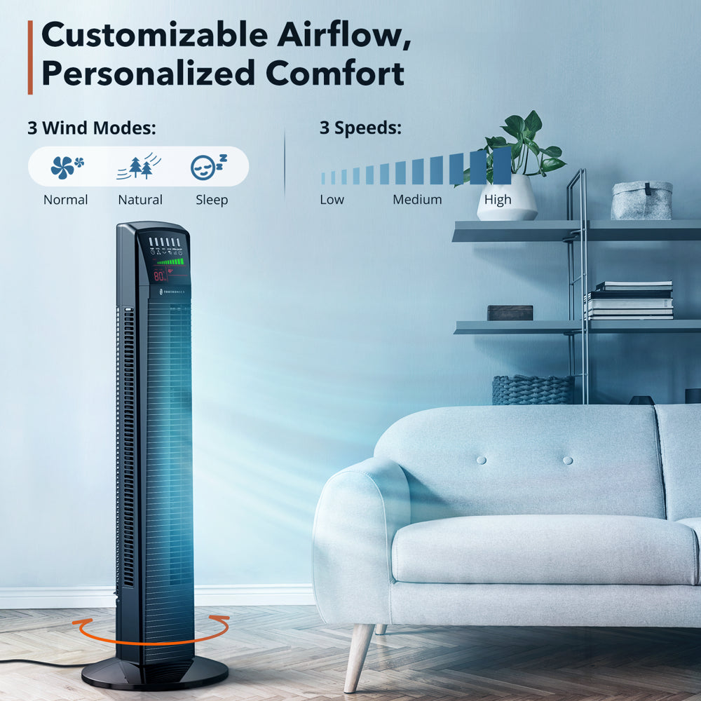 Tower Fan, 36" Bladeless Fan, 65° Oscillating Cooling Fan for Home, LED Display 12H Timer Floor Fan for Living Room, Office