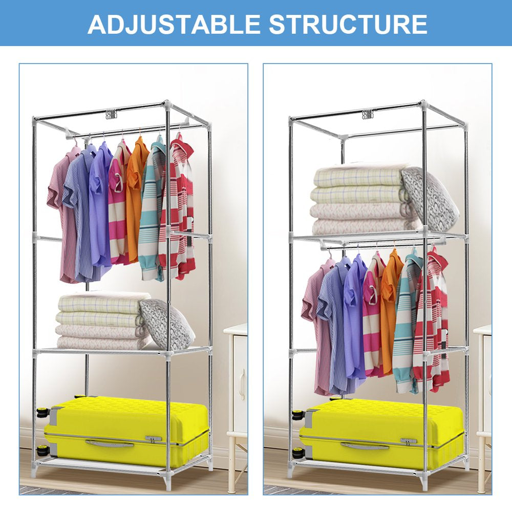 Portable Closet, 57 inch Closet Organizer with 16mm Iron Pipe, Clothes Rack with Dustproof Non-woven Fabric Cover, Wardrobe Clothes Closet Storage for Bedroom