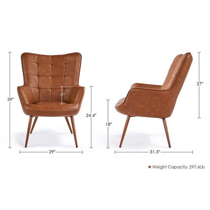 Alden Design Mid-Century Modern Faux Leather Wingback Accent Chair, Brown