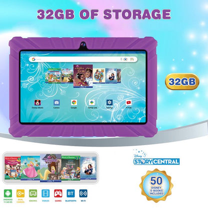 Contixo 7" Android Kids Tablet 32GB, Includes 50+ Disney Storybooks & Stickers, Kid-Proof Case, (2023 Model) - Purple