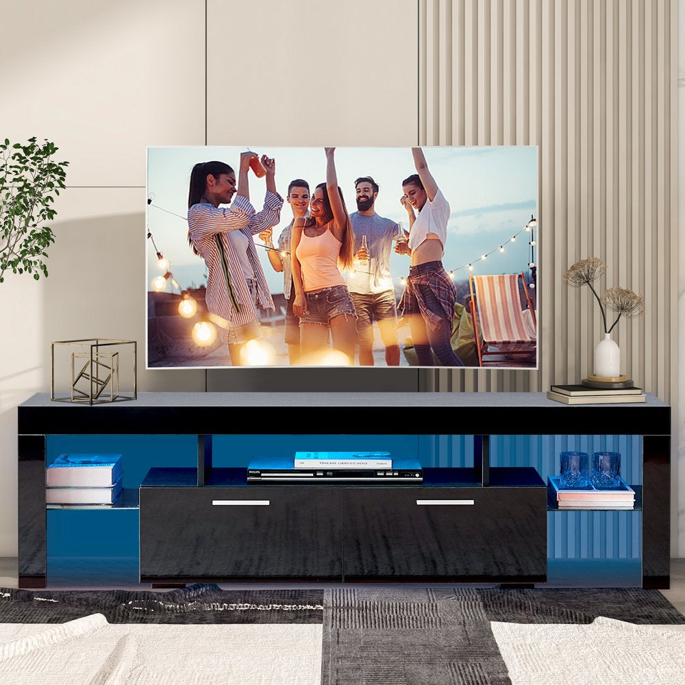 Uhomepro TV Stand for Tvs up to 70", Living Room Entertainment Center with RGB LED Lights and Storage Shelves Furniture, White High Gloss TV Cabinet Console Table