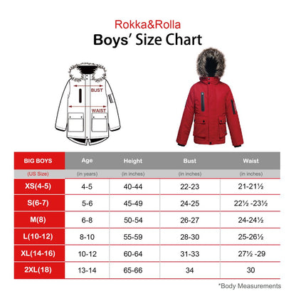 Rokka&Rolla Boys' Winter Coat with Faux Fur Hood Parka Jacket, Sizes 4-16