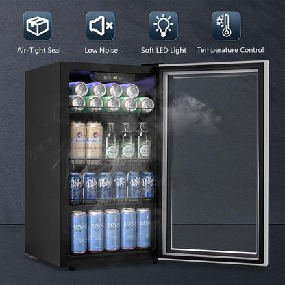 Auseo 3.2 Cu.ft Beverage Refrigerator Cooler -120 Can Mini Fridge Glass Door for Soda Beer or Wine Constant Glass Door for Home/ Office/ Bar