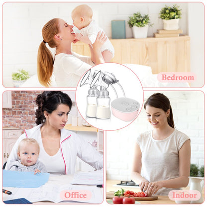 Double Electric Breast Pump, Rechargeable Portable Dual Breastfeeding Pump Anti-Backflow with Milk Collect Function Strong Suction 3 Modes 9 Levels, Pink