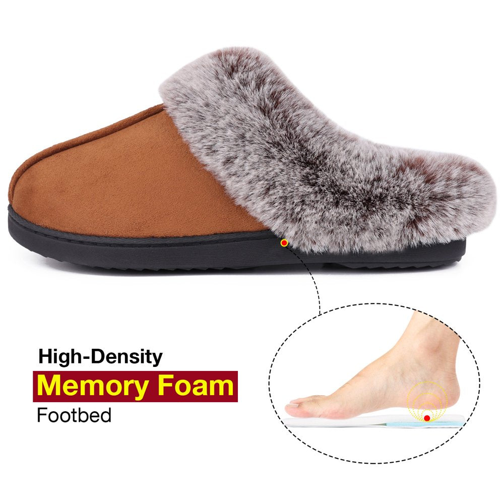 HomeTop Women's Classic Microsuede Memory Foam Slippers Durable Rubber Sole with Warm Faux Fur Collar