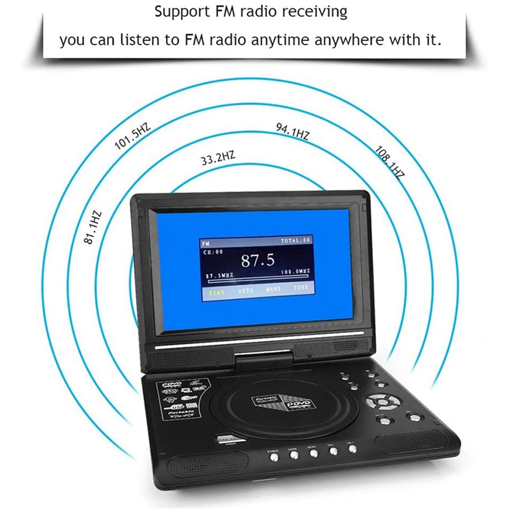 iFanze 9.8" Portable DVD Player with 8.5" HD Swivel Screen, Rechargeable Personal DVD Player with Remote, Support FM Radio, Game Function, Black