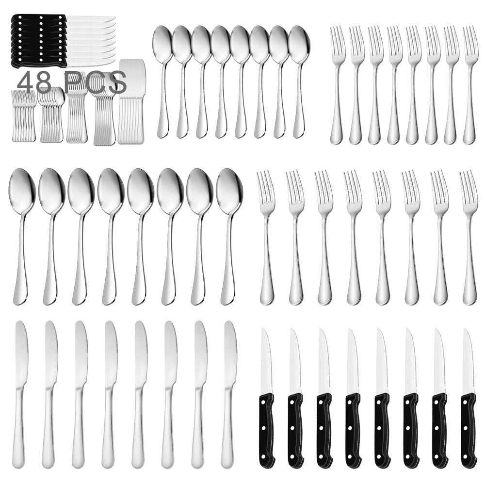 48-Pieces Silverware Set Stainless Steel Flatware Cutlery Utensil Set Spoons