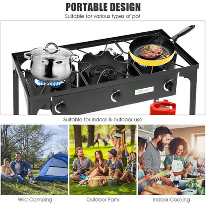 Goplus Portable Propane 225,000-BTU 3 Burner Gas Cooker Outdoor Camp Stove BBQ