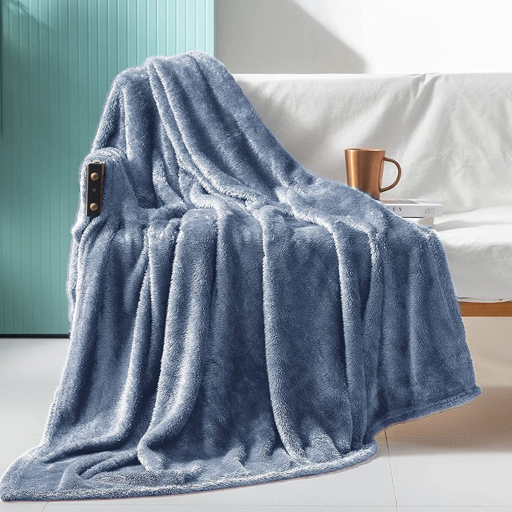 Exclusivo Mezcla Plush Fuzzy Large Fleece Throw Blanket ( 50" X 70", Black)- Soft, Warm& Lightweight