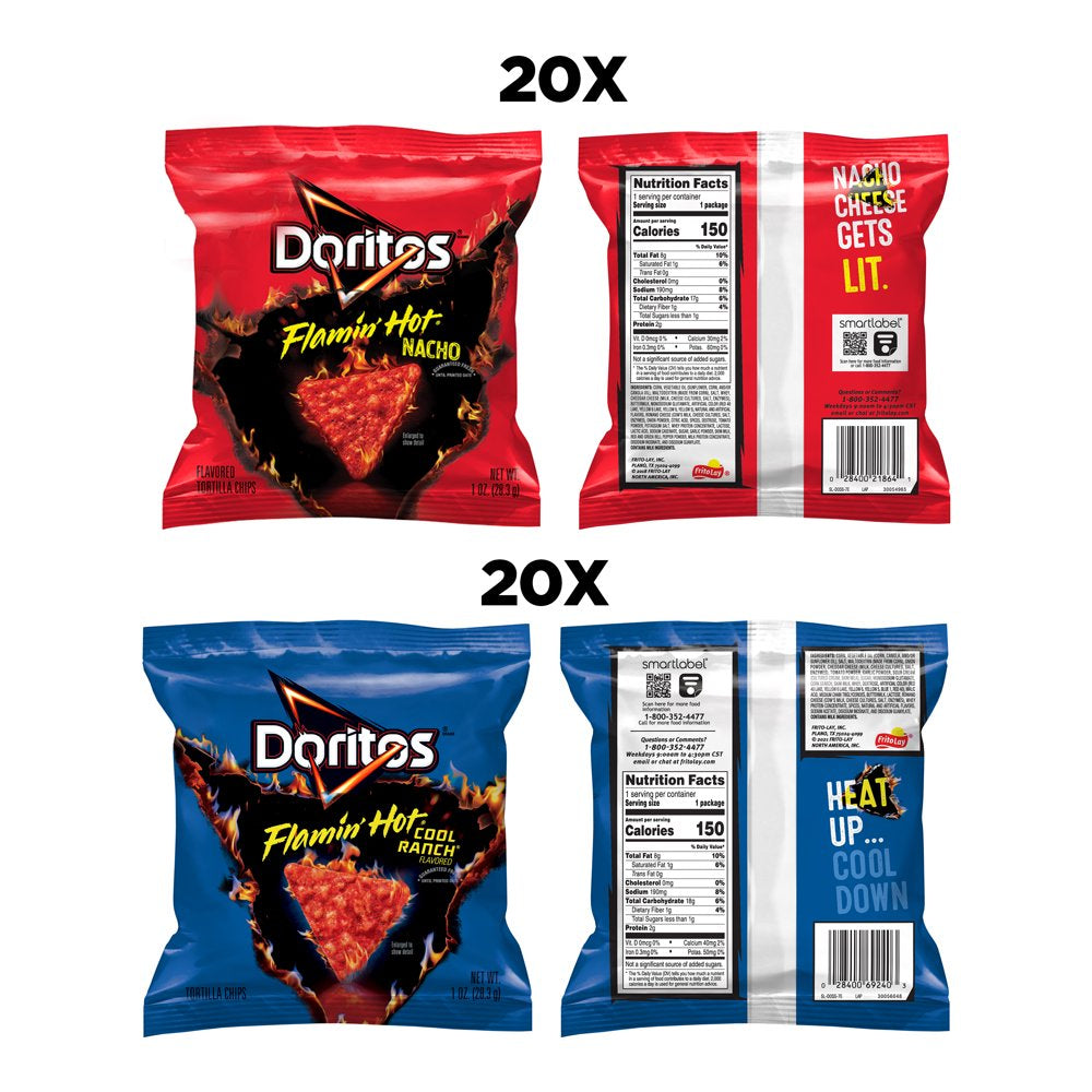 Doritos Flamin' Hot Nacho and Cool Ranch Tortilla Chips Snacks Variety Pack, 1 oz Bags, 40 Count