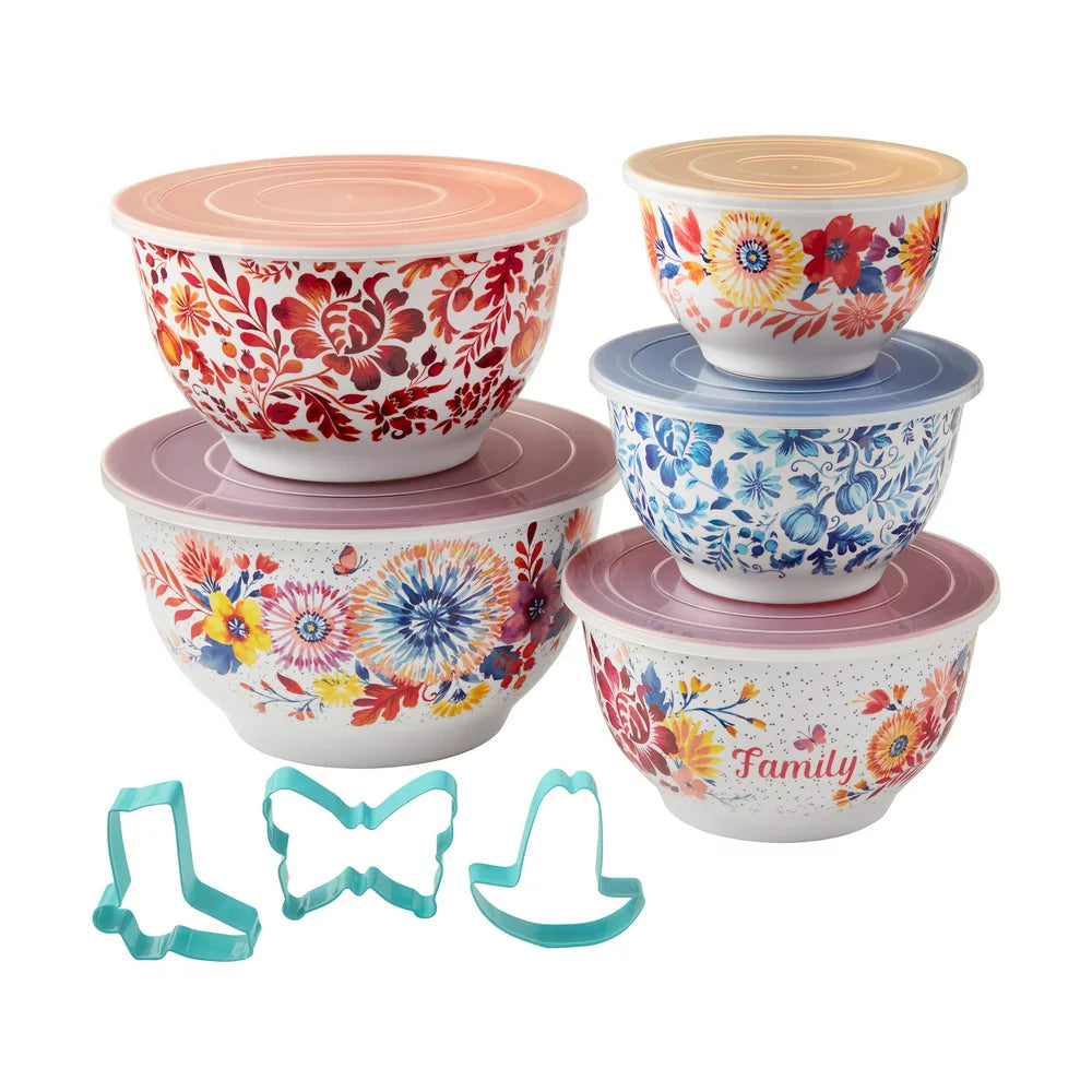 The Pioneer Woman Melamine Mixing Bowl Set, 10-Piece Set, Petal Party