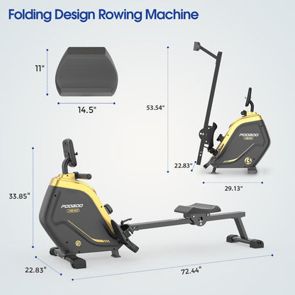 Row Machine Magnetic Rowing Machine Indoor Foldable Rower with 16 Level Adjustable Quiet Magnetic Resistance, Ergonomic Seat & LCD Monitor Cardio Exercise Training Max Weight 350 lbs