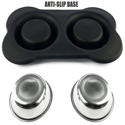 Dog Bowls, Double Dog and Cat Bowls with Anti-Overflow and Anti-Skid Dog Food Mat, Small Dog and Cat Feeding Water and Bowls