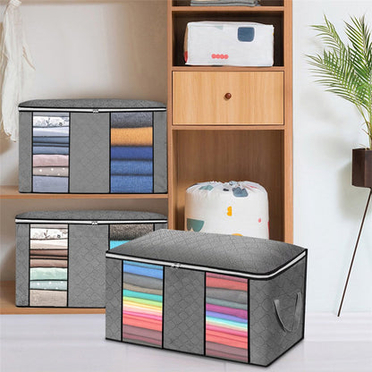 Closet Storage Bags Organizers, Large Clothing Storage Bags with Reinforced Handle, Foldable Clothes Storage Bags Closet Organizers, Blanket Storage Bags for Bedding, Clothes - 4 Pack