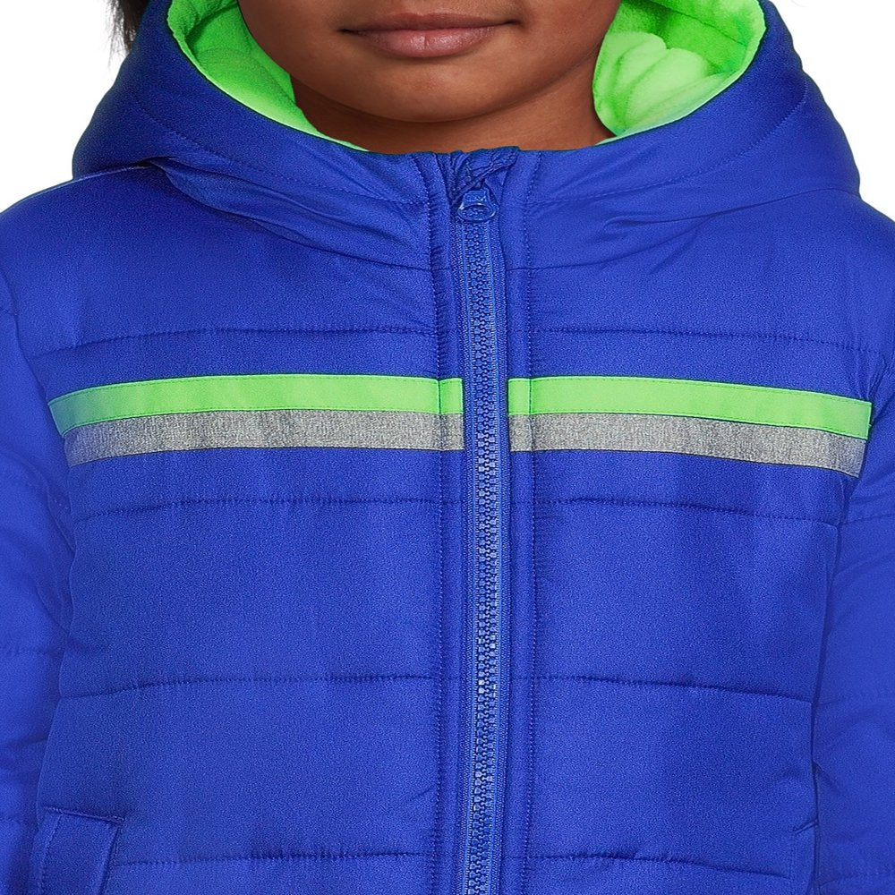 Weather Tamer Boys Hooded Long Sleeve Chest Stripe Winter Puffer Coat, Sizes 4-16