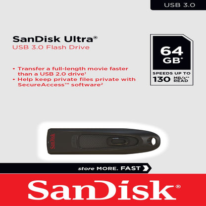 SanDisk 64GB Ultra USB 3.0 Flash Drive - 130MB/s - SDCZ48-064G-AW46