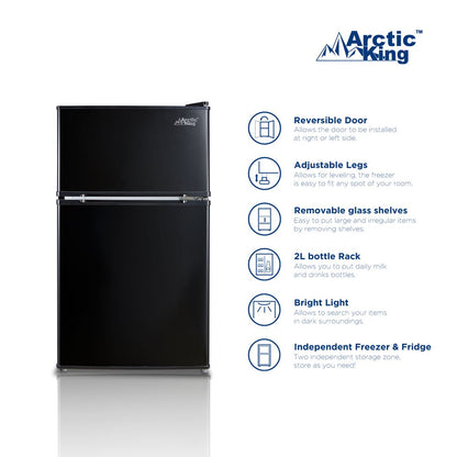 Arctic King 3.2 Cu Ft Two Door Mini Fridge with Freezer, Black, E-Star, ARM32D5ABB