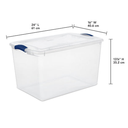 Sterilite 66 Qt. Clear Plastic Latch Box, Blue Latches with Clear Lid