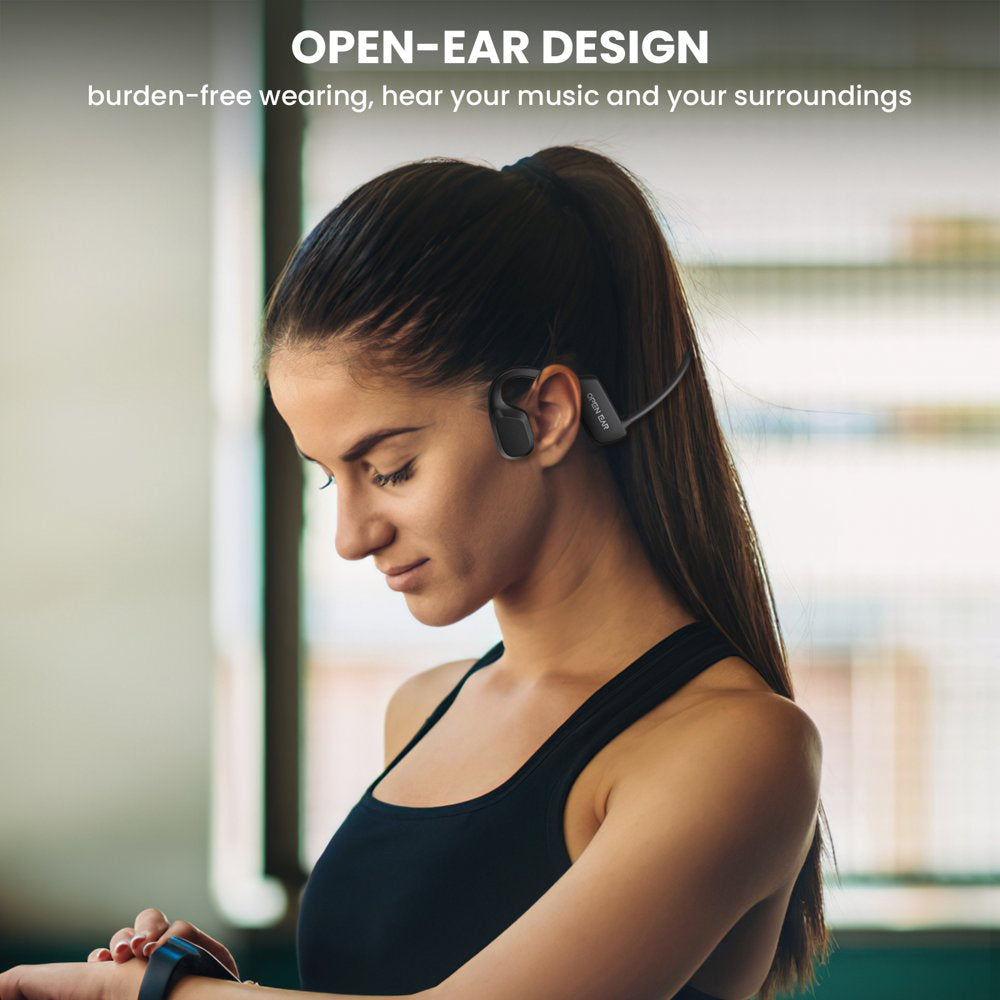 TOPVISION Open Ear Bone Conduction Headphones, Wireless Bluetooth Headset with Built-in Microphones, 8Hr Playtime, Waterproof Sports Headphones for Running Workout Gym