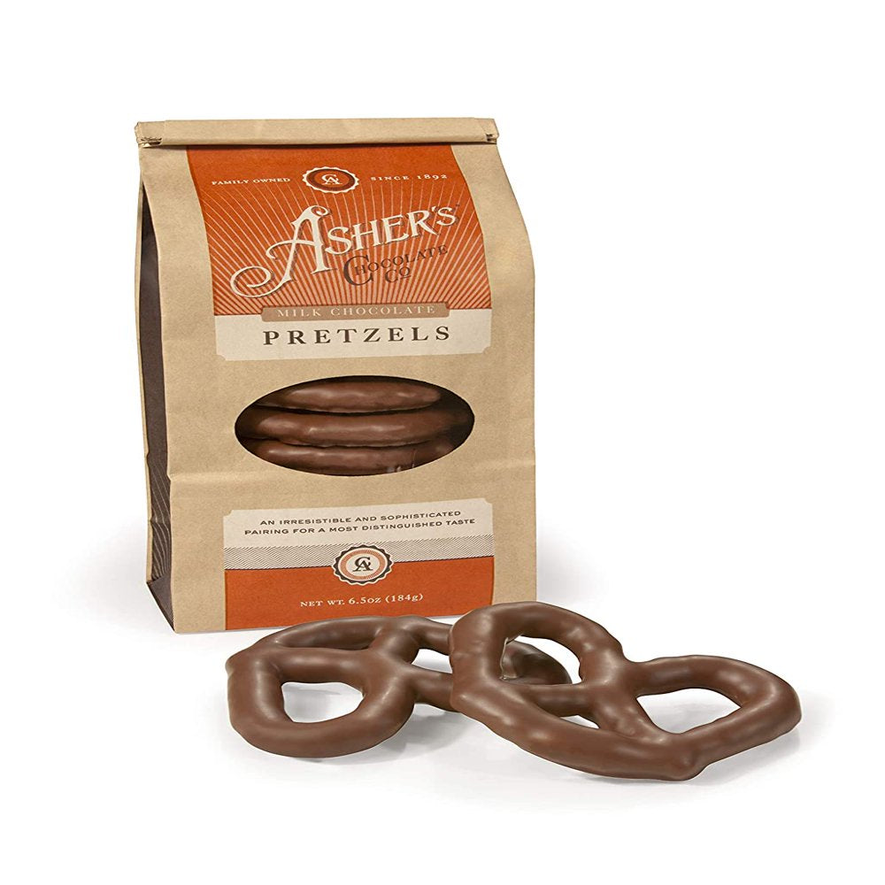 Asher's Chocolates, Chocolate Covered Pretzels, Gourmet Sweet and Salty Candy, Small Batches of Kosher Chocolate, Family Owned Since 1892, (6.5oz, Milk Chocolate)