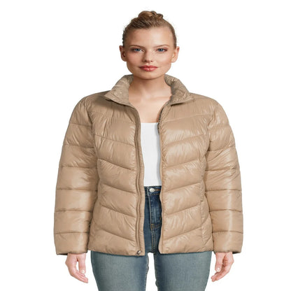 Time and Tru Women's Plus Chevron Midweight Puffer Jacket, Sizes XS-3X