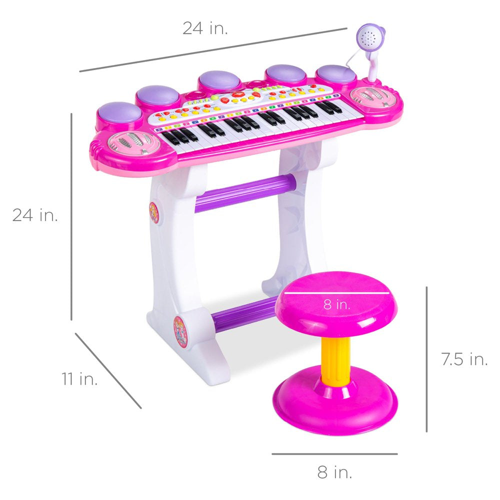 Best Choice Products 37-Key Kids Electronic Piano Keyboard w/ Multiple Sounds, Lights Microphone, Stool - Pink