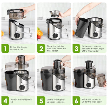 Juicer Extractor Easy Clean, 3 Speeds Control, Stainless Steel BPA Free