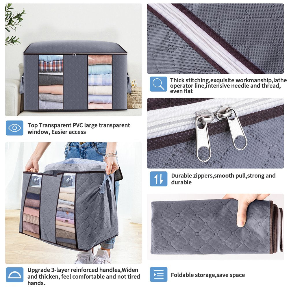 90L Clothes Storage Bag 3 Layer Foldable Fabric Closet Organizer Storage Bags for Clothes with Reinforced Handle for Bedding, Blankets and Comforters 23.6*16.9*13.7 in