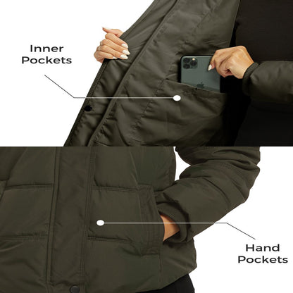 Wantdo Women's Winter Jacket Windproof Puffer Jacket Warm Winter Fleece Coat Army Green M