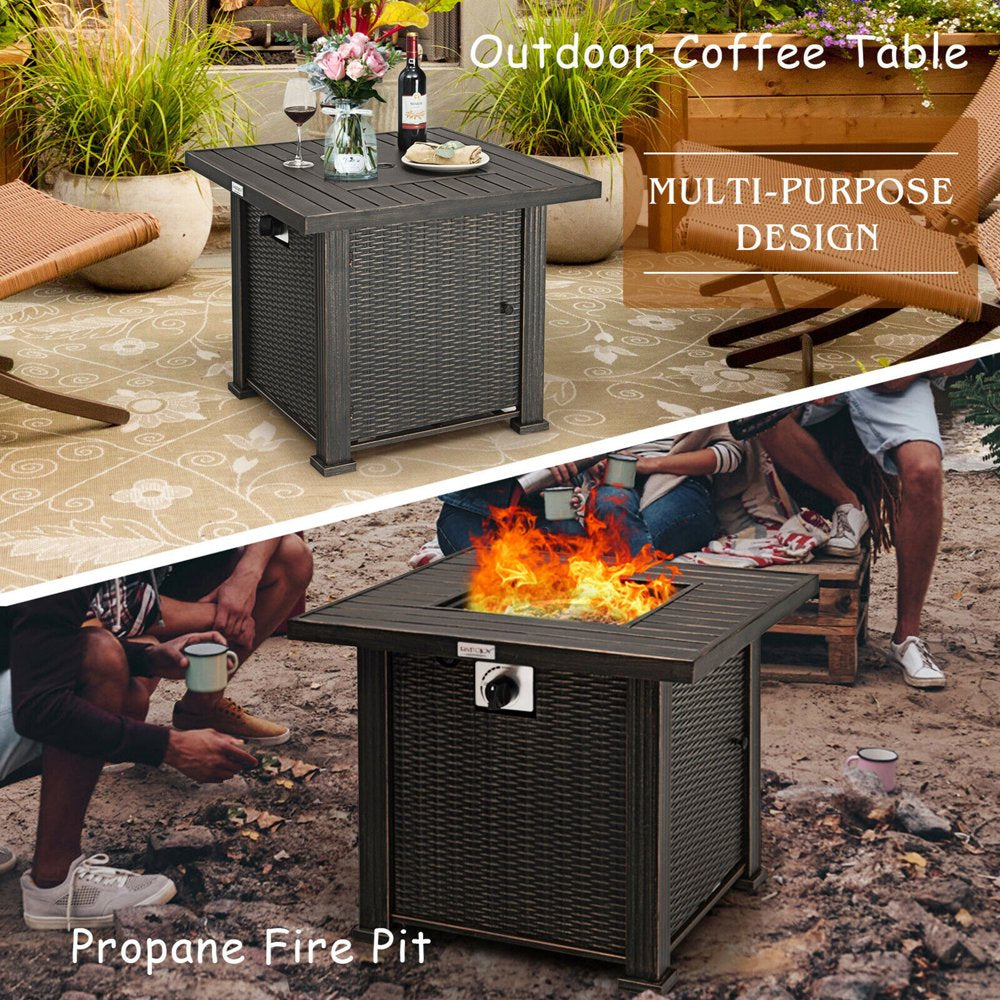 Gymax 30" Gas Fire Pit Table 50,000 BTU Square Propane Fire Pit Table W/ Cover