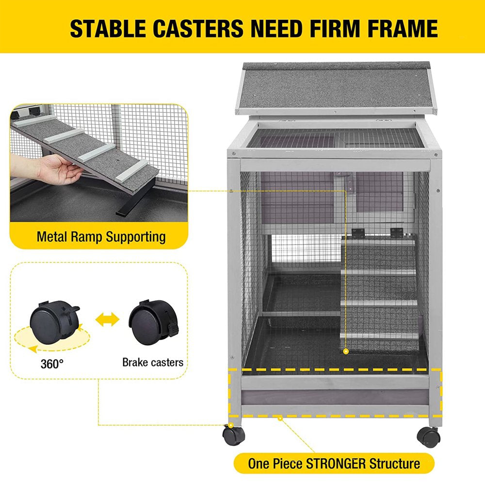 Morgete Wood Rabbit Hutch Bunny Cage with Wheels Small Pet House for Guinea Pig Indoor & Outdoor
