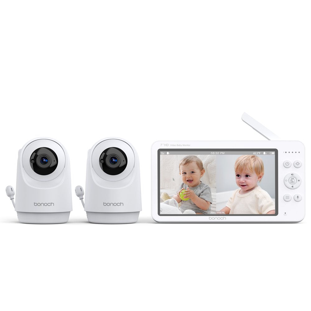 bonoch Baby Monitor with 2 Cameras 7" 720P HD LCD Split Screen Video Audio No WiFi Auto Night Vision